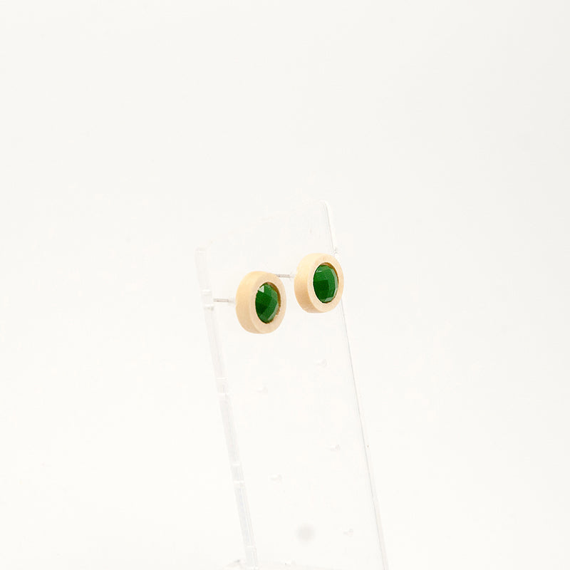 Julya. lemon wood Circle Wooden Earrings with Dark green polyhedral beads A132-11