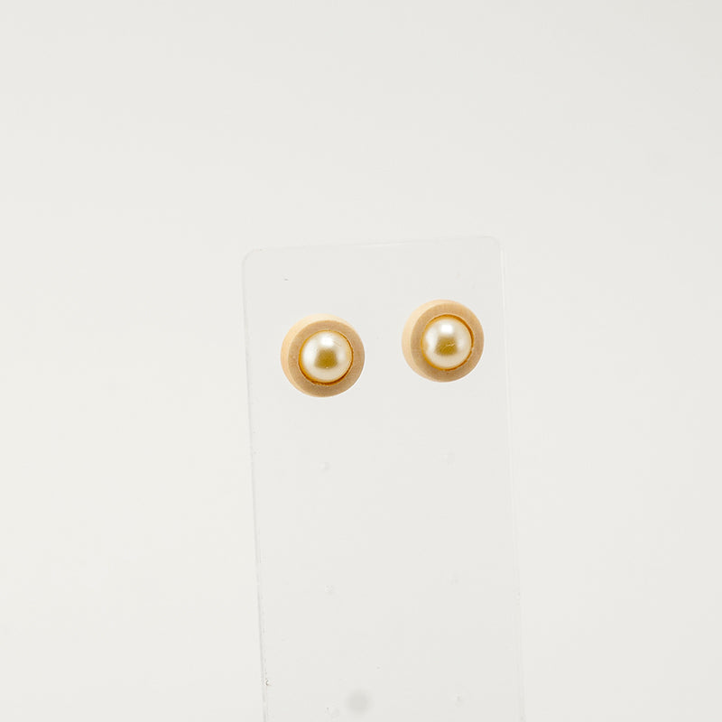 Akka. lemon wood Circle Wooden Earrings with White pearl beads A132-9