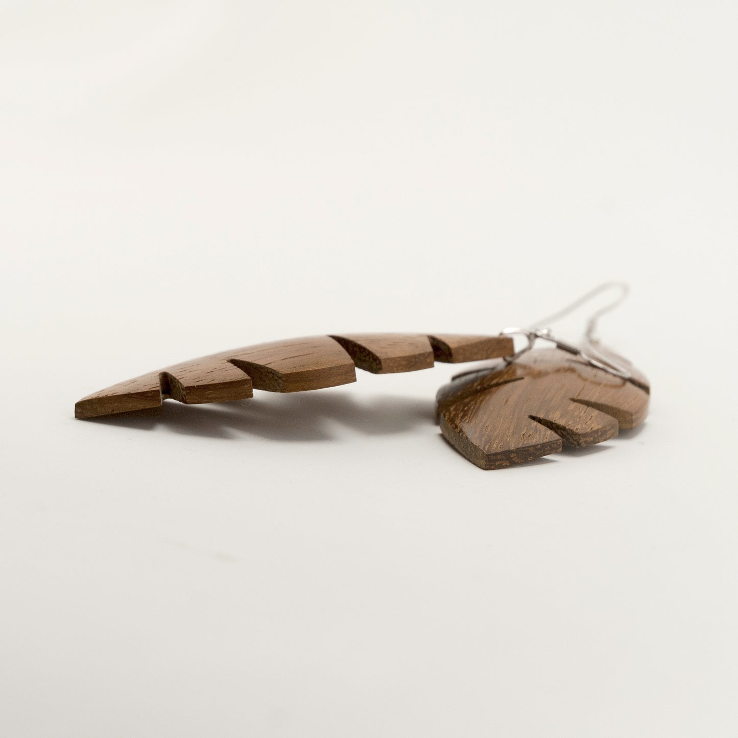 Hawaii. Iroko Leaf Wooden Earrings with Carved shape nature design A020-1
