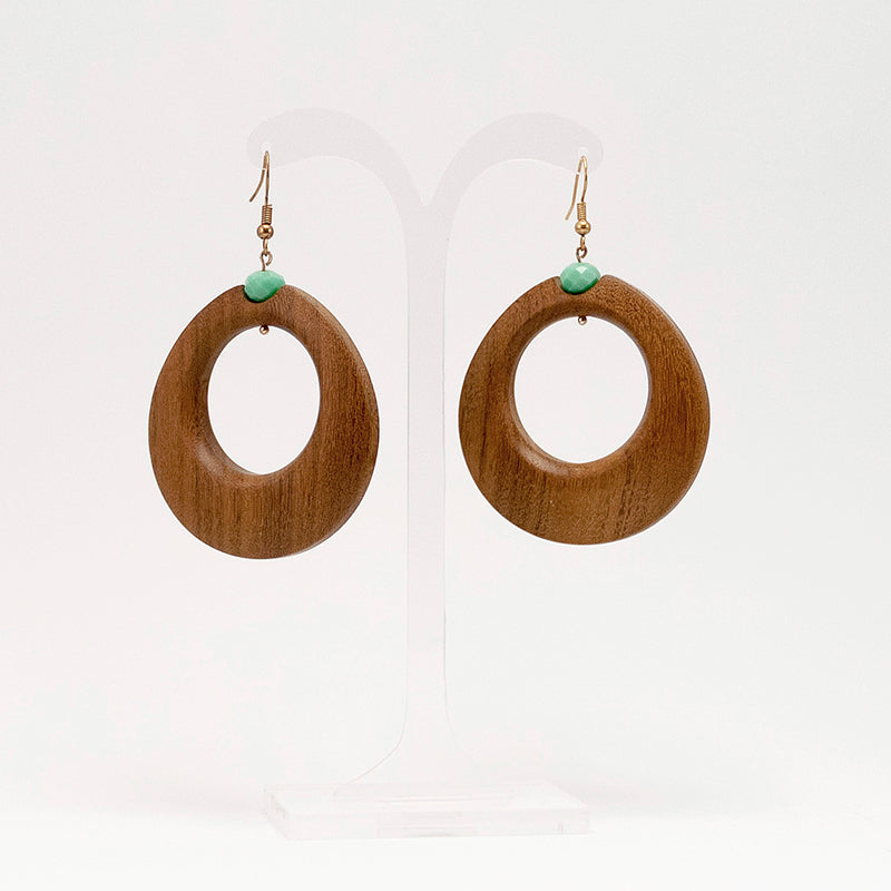 Gagana (sky). Doussie Hoop Wooden Earrings with Turquoise beads A061-4