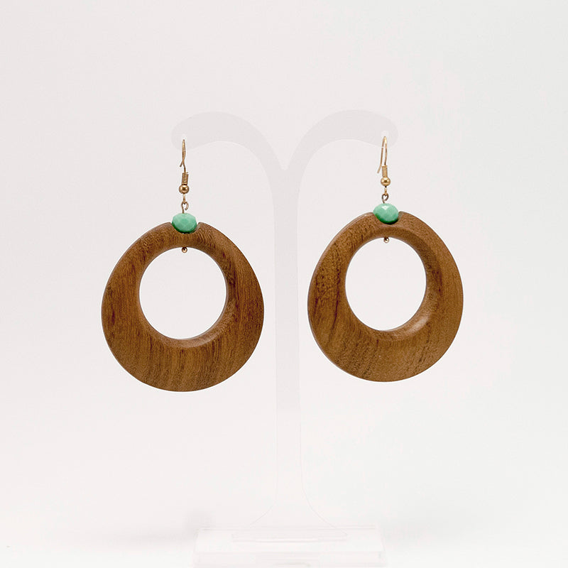 Gagana (sky). Doussie Hoop Wooden Earrings with Turquoise beads A061-4