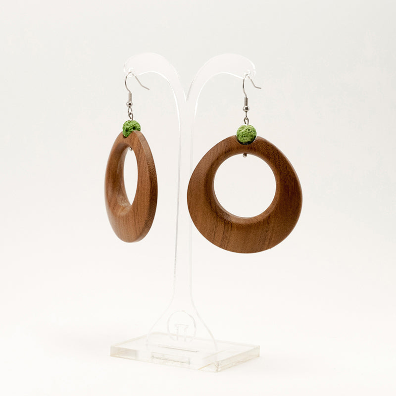 Meera. Doussie Hoop Wooden Earrings with Green lava beads A061-7