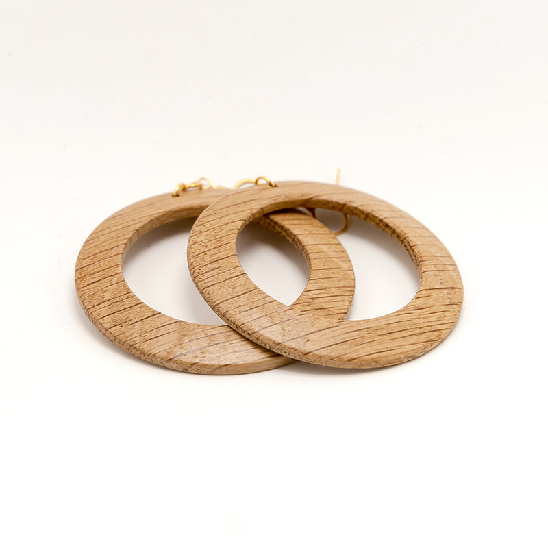 Hecuba. Oak Hoop Wooden Earrings with Stainless Steel earring hooks A062-1