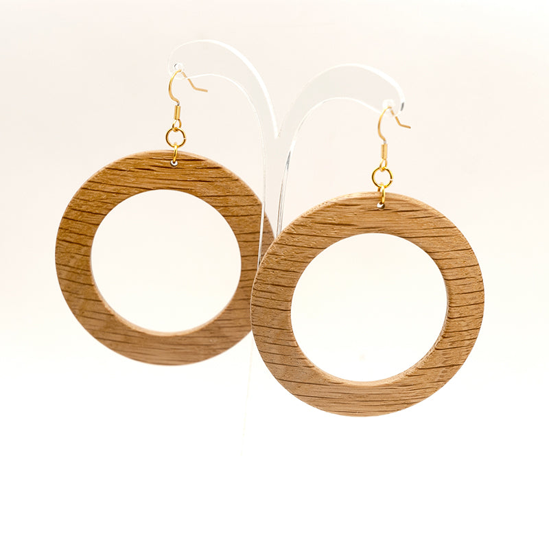 Hecuba. Oak Hoop Wooden Earrings with Stainless Steel earring hooks A062-1