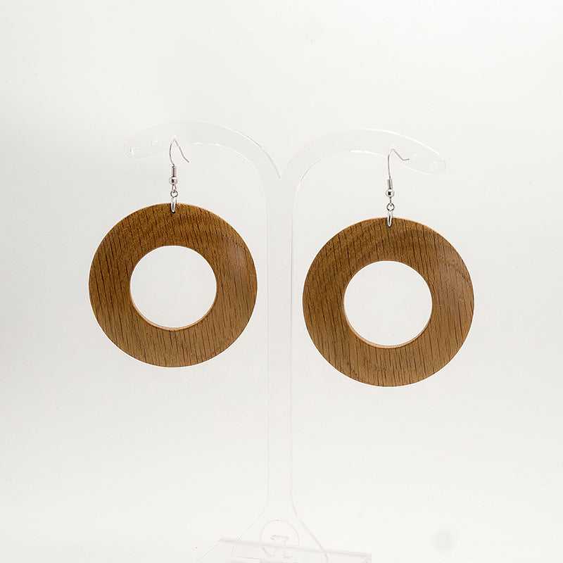 Airlea. Oak Hoop Wooden Earrings Carved shape A063-1
