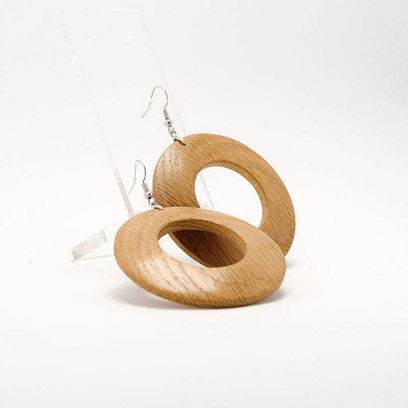 Airlea. Oak Hoop Wooden Earrings Carved shape A063-1 – Alexandraforms