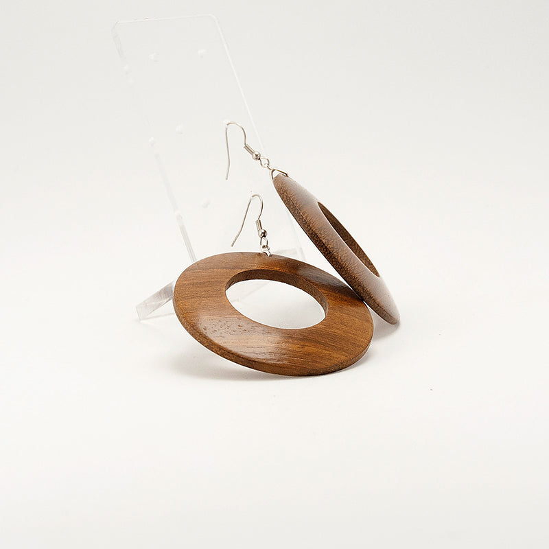 Whole sale of Chella. Ιroko Wooden Earrings, in Hoop Shape. A063-2W