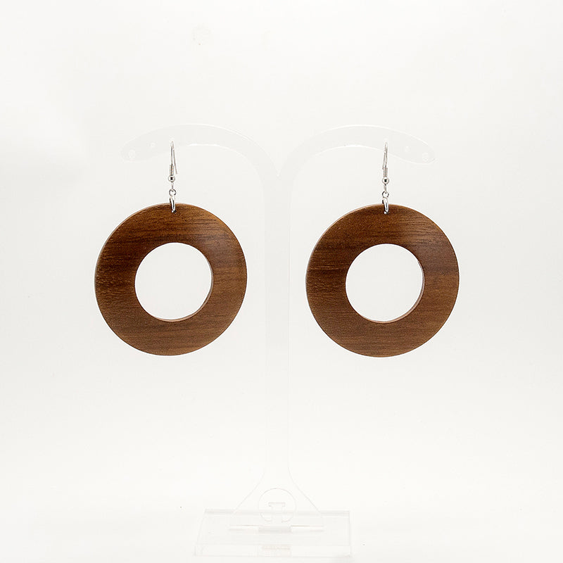 Chella. Iroko Hoop Wooden Earrings with simple discus design A063-2