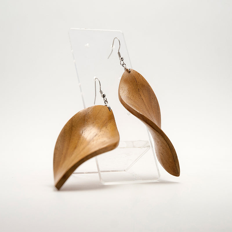 Auguste Doussie Leaf Wooden Earrings with Organic Flow design A091-1