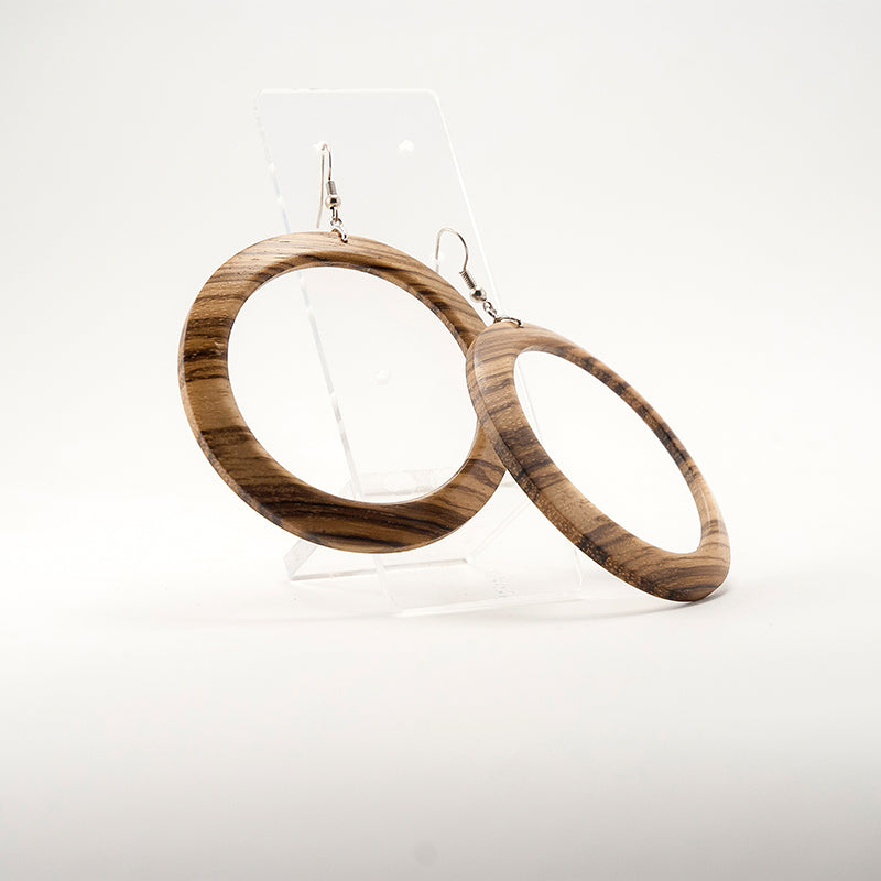 Nia. Zebra Wood Hoop Wooden Earrings with unique wood grains A096-1