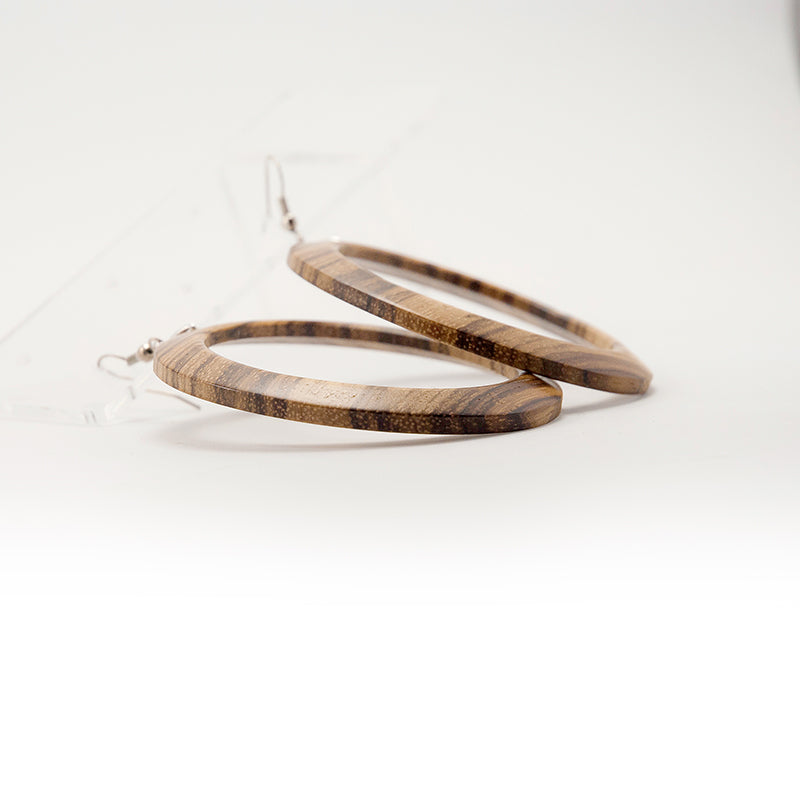 Nia. Zebra Wood Hoop Wooden Earrings with unique wood grains A096-1