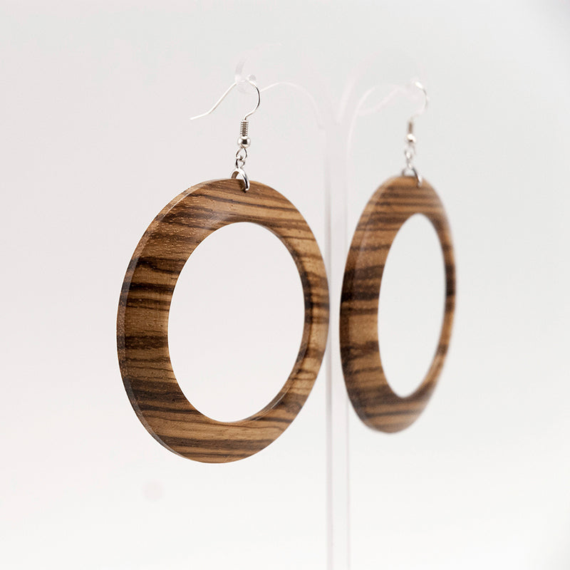 Nia. Zebra Wood Hoop Wooden Earrings with unique wood grains A096-1