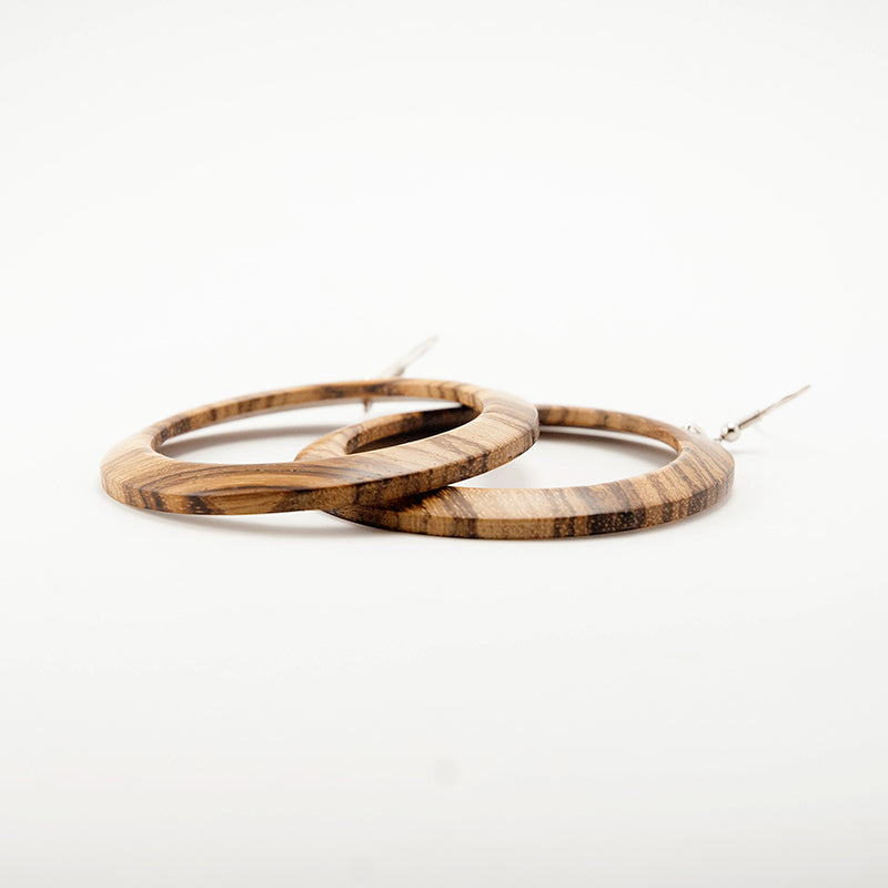 Nia. Zebra Wood Hoop Wooden Earrings with unique wood grains A096-1