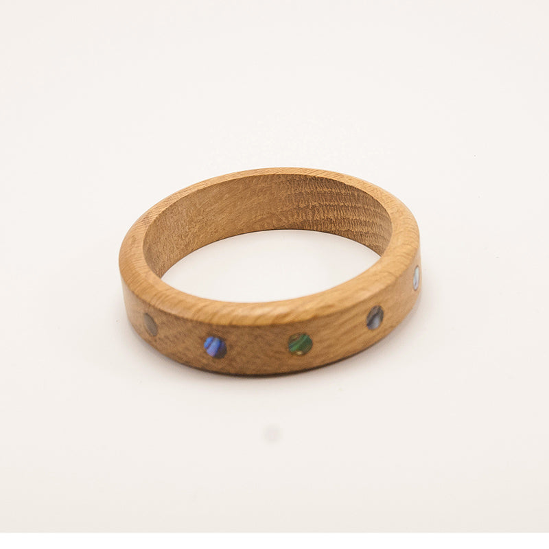 Allison. Oak Simple Wooden Bracelets with Abalone Shell Inlay A117-1