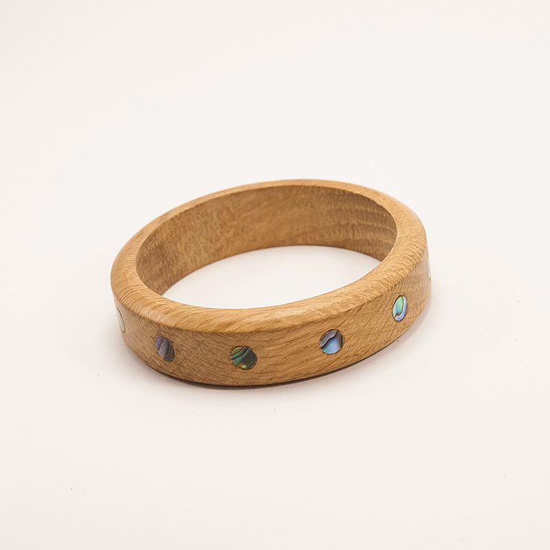 Allison. Oak Simple Wooden Bracelets with Abalone Shell Inlay A117-1