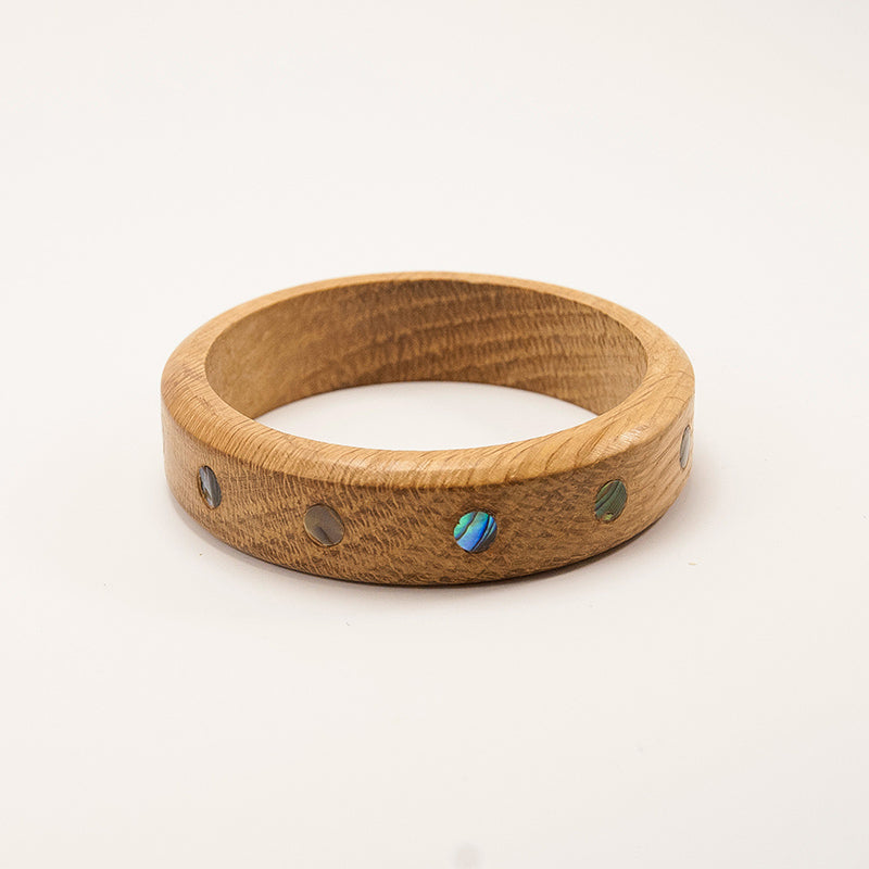 Allison. Oak Simple Wooden Bracelets with Abalone Shell Inlay A117-1