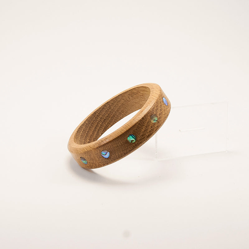 Allison. Oak Simple Wooden Bracelets with Abalone Shell Inlay A117-1