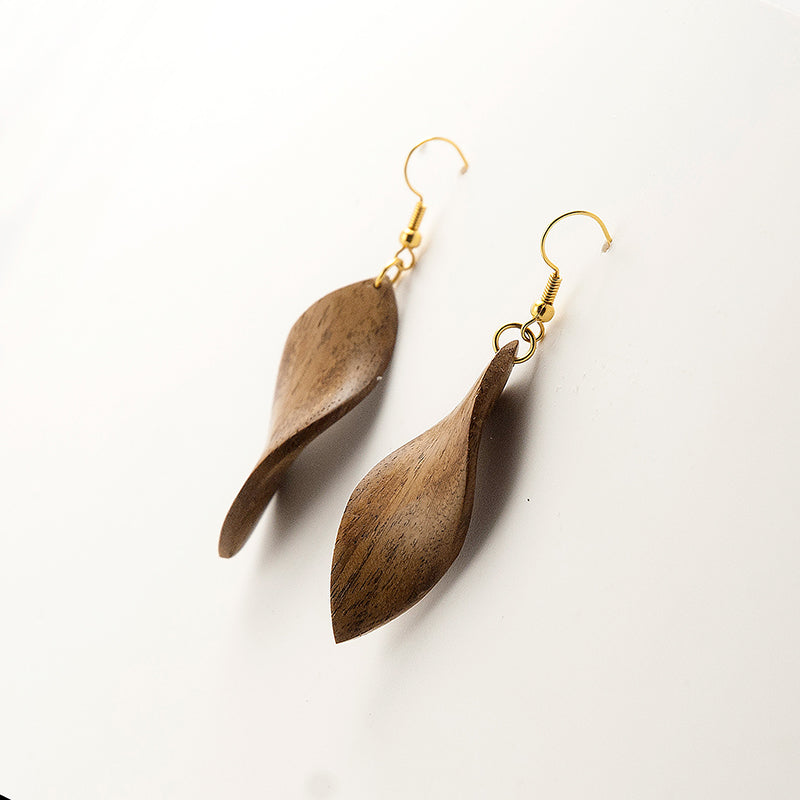 Cecil. Iroko Leaf Wooden Earrings with Organic flow design A126-1