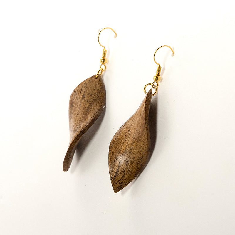 Cecil. Iroko Leaf Wooden Earrings with Organic flow design A126-1