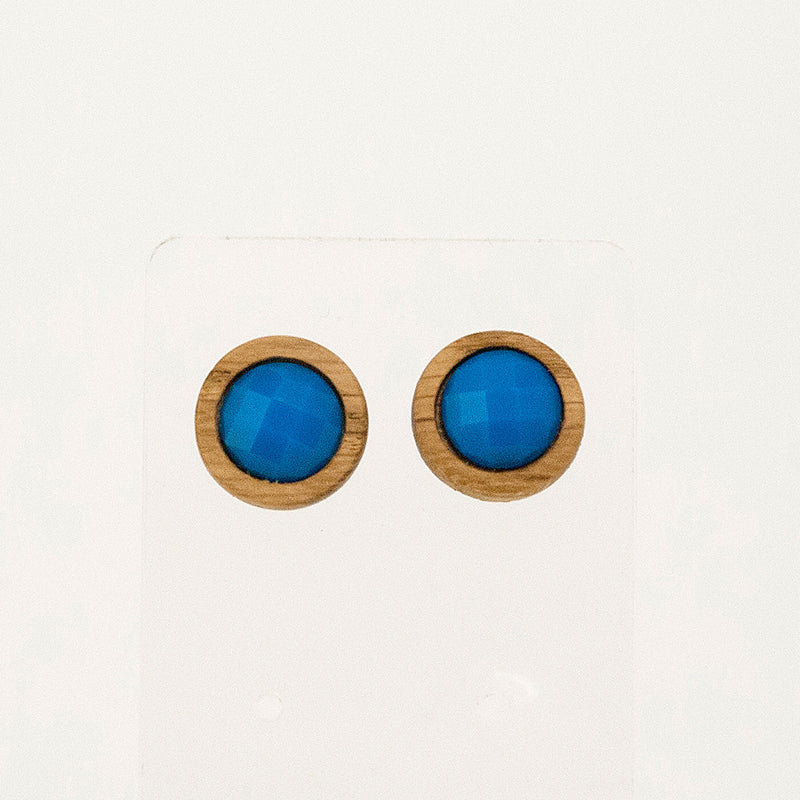 Retta. Oak Circle Wooden Earrings with Blue beads A129-7