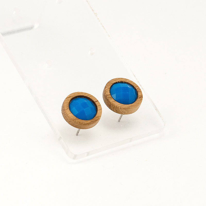 Retta. Oak Circle Wooden Earrings with Blue beads A129-7