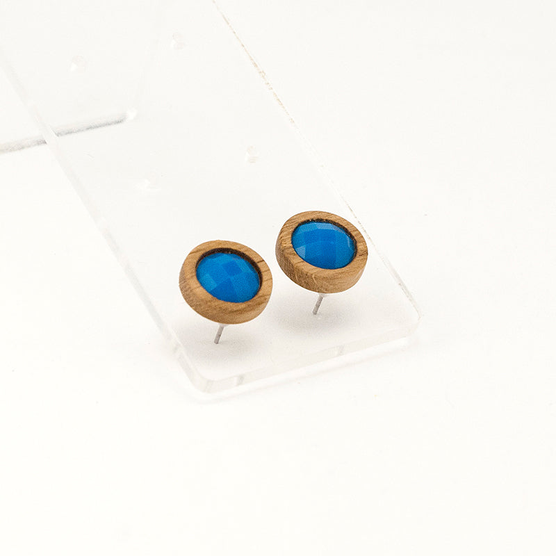 Retta. Oak Circle Wooden Earrings with Blue beads A129-7