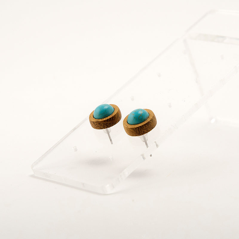 Itika. Iroko Circle Wooden Earrings with Turquoise beads A130-10