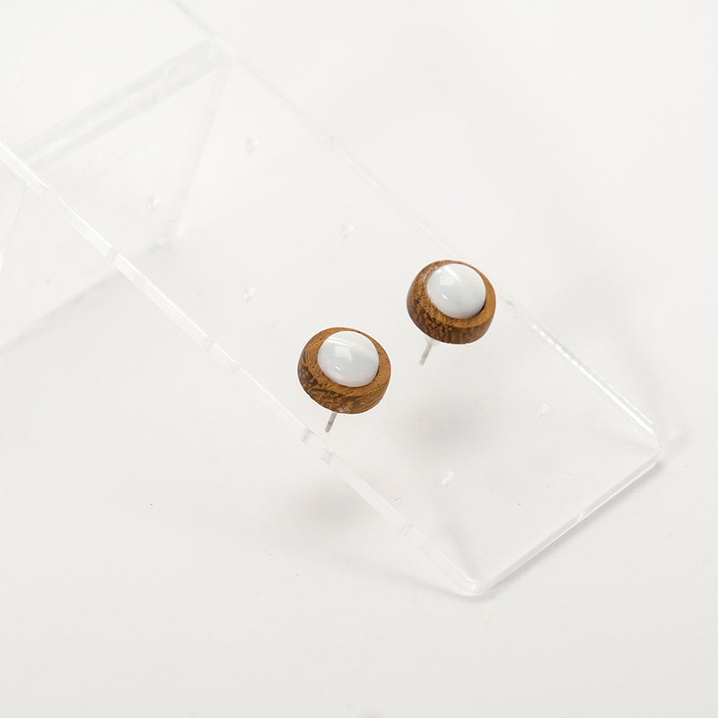Cara. Iroko Circle Wooden Earrings with White natural Shell beats  A130-11