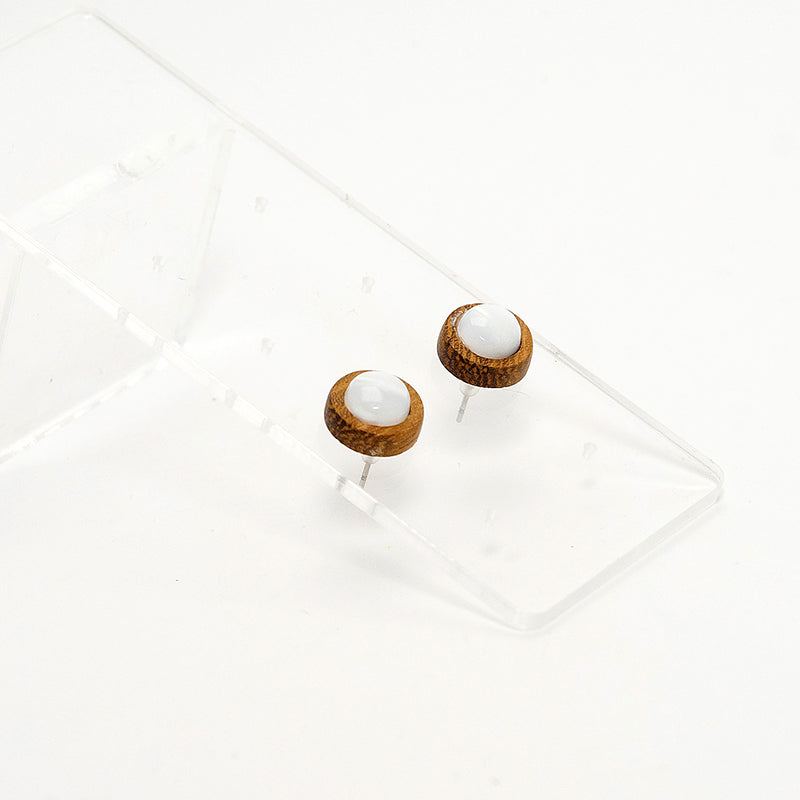 Cara. Iroko Circle Wooden Earrings with White natural Shell beats  A130-11