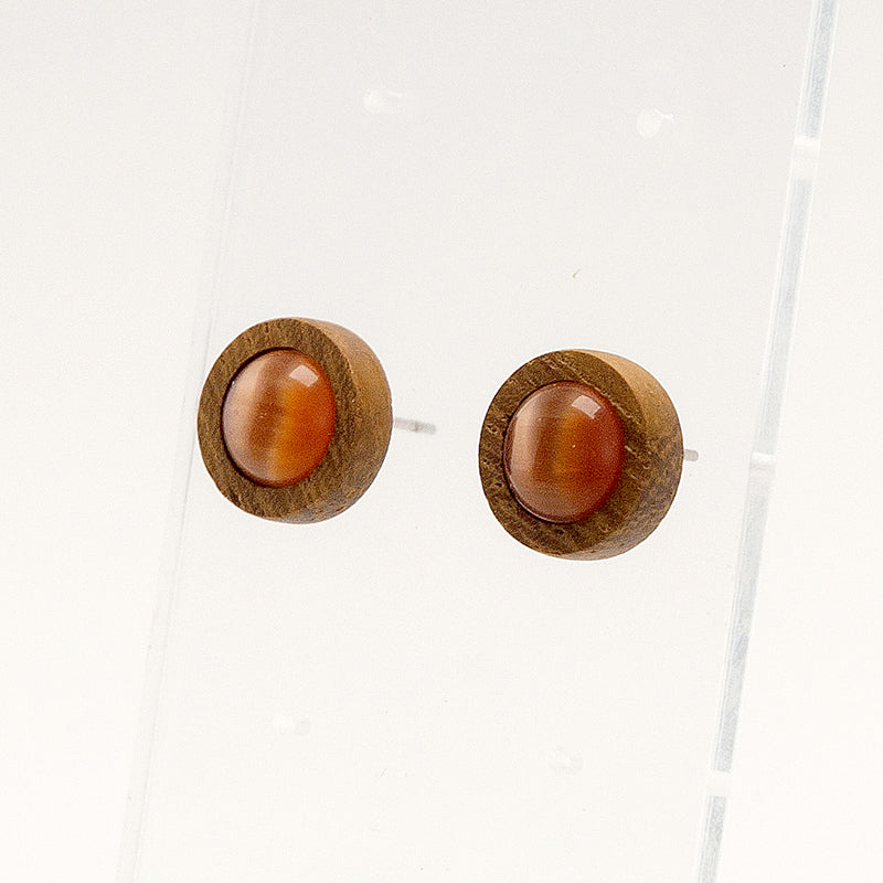 Lalya. Iroko Circle Wooden Earrings with Brown beads A130-12