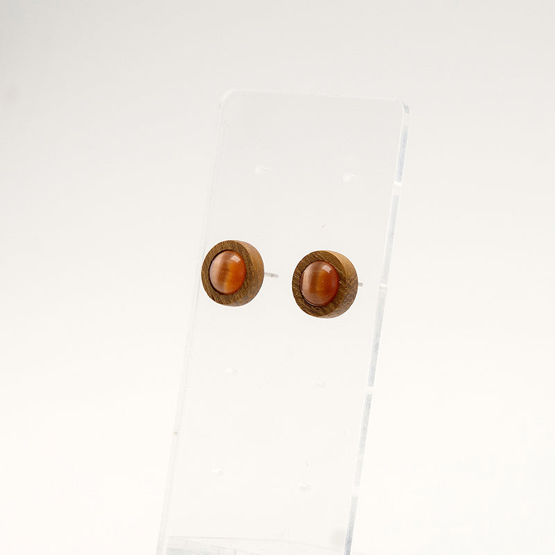 Lalya. Iroko Circle Wooden Earrings with Brown beads A130-12