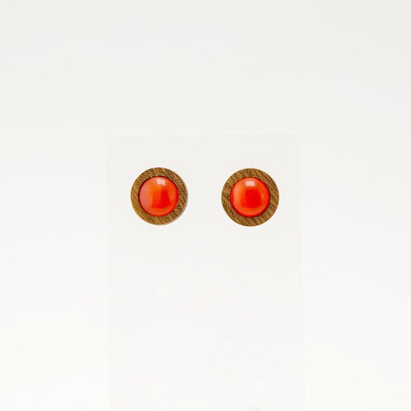 Selah. Iroko Circle Wooden Earrings with Coral tiger eye beads A130-9