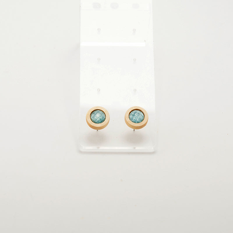 Koo. lemon wood Circle Wooden Earrings with  Blue sky polyhedral iridescent beads A132-10