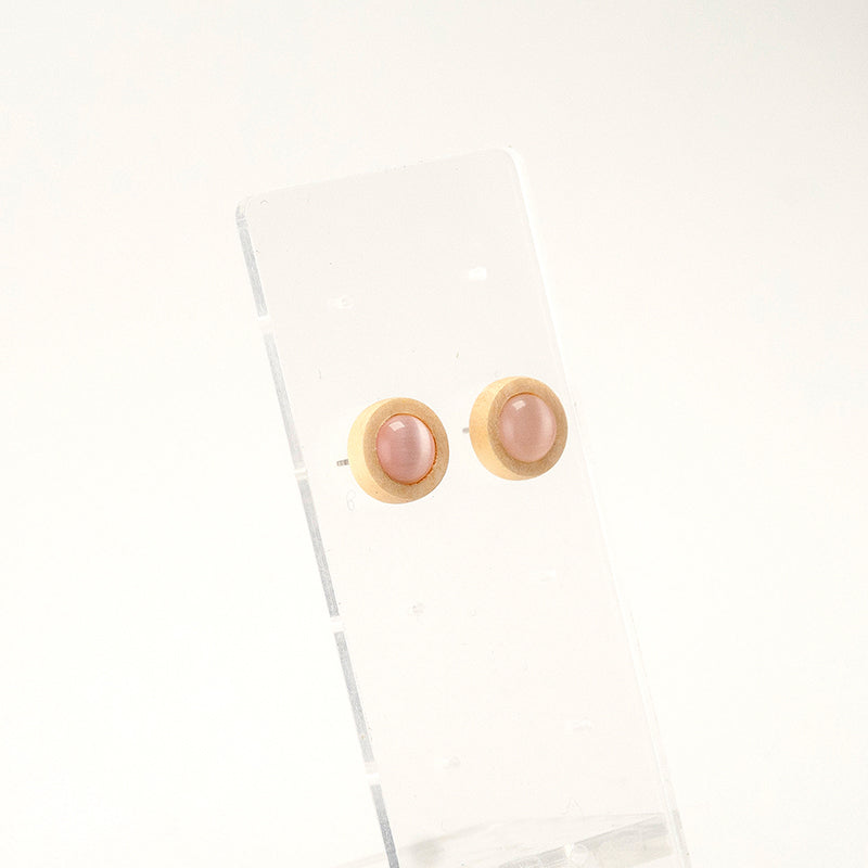 Shima. lemon wood Circle Wooden Earrings with Pink beads A132-13