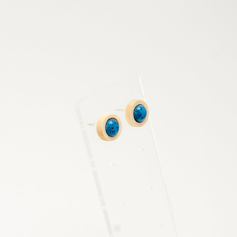 Yahara. lemon wood Circle Wooden Earrings with  Blue Turquoise Howlite beads With Matrix A132-5