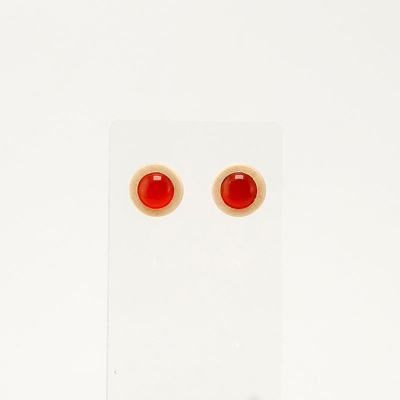 Ruta. lemon wood Circle Wooden Earrings with Coral tiger eye beads A132-7
