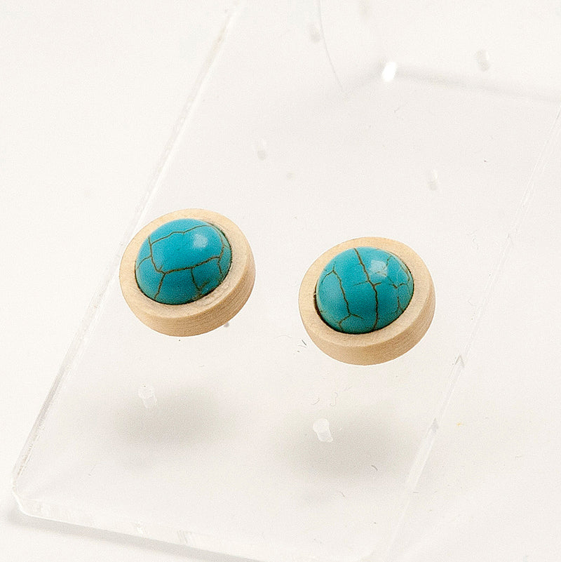 Gorda. lemon wood Circle Wooden Earrings with Turquoise beads A137-1