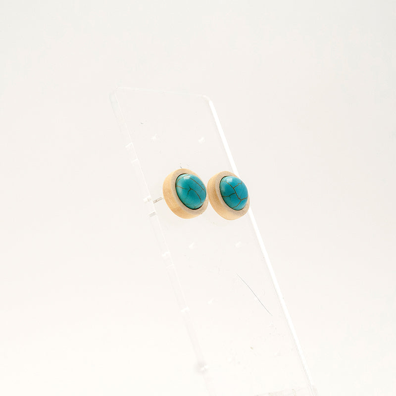 Gorda. lemon wood Circle Wooden Earrings with Turquoise beads A137-1
