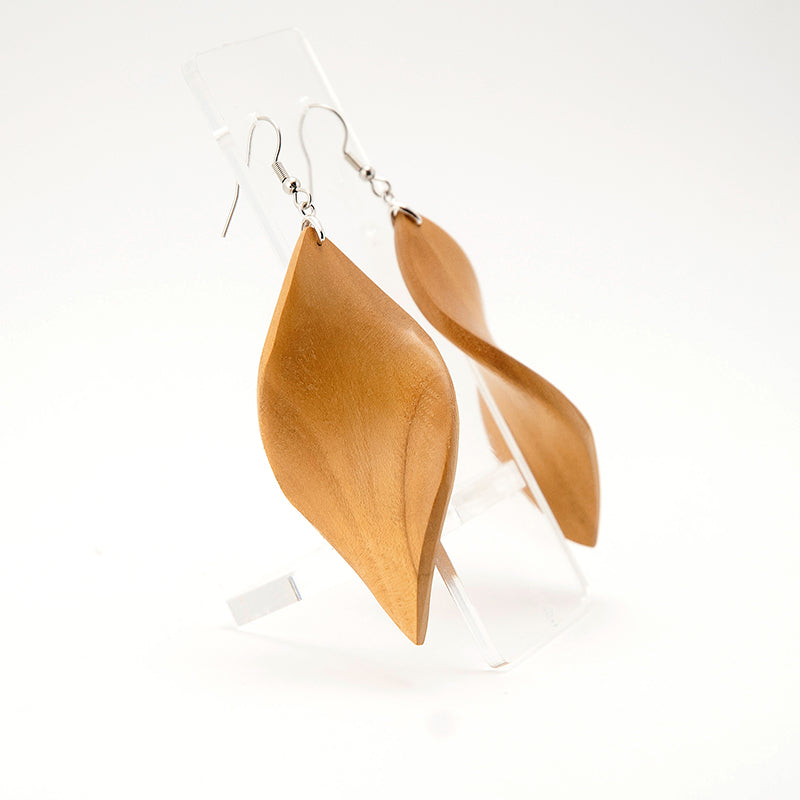 Nevaya. Teak Leaf Wooden Earrings with Natural Flow Design A140-1
