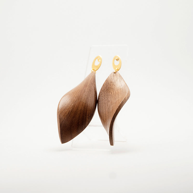 Nihira. Walnut Leaf Wooden Earrings with Natural Flow Design A145-1
