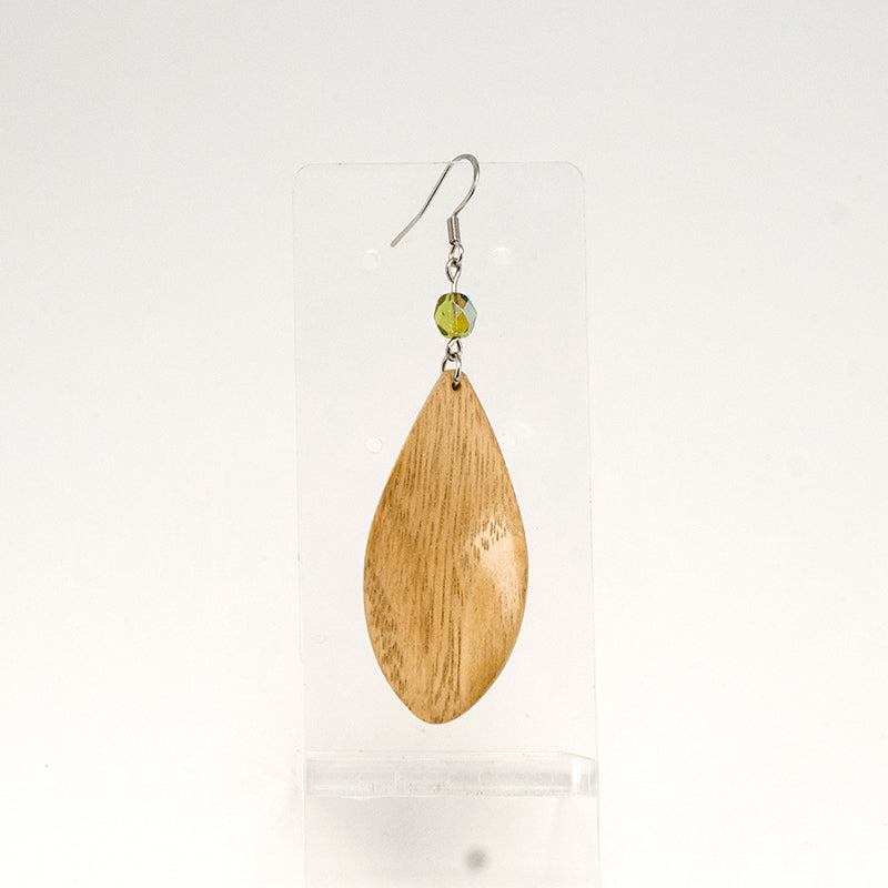 Jasna. Oak Leaf Wooden Earrings with Green beats A146-1