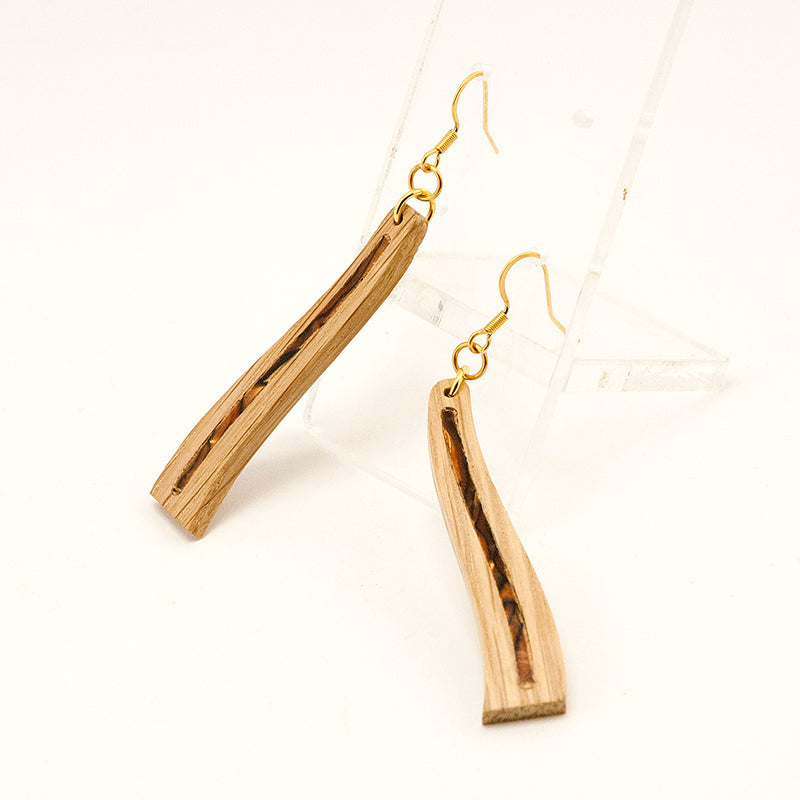 Asma. Oak Wave Wooden Earrings with Shell inlay and Brawn-Gold Shell inlay A154-1