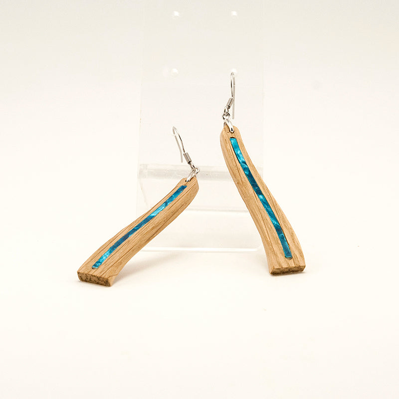 Aldia. Oak Wave Wooden Earrings with Shell inlay Blue Shell inlay A154-2