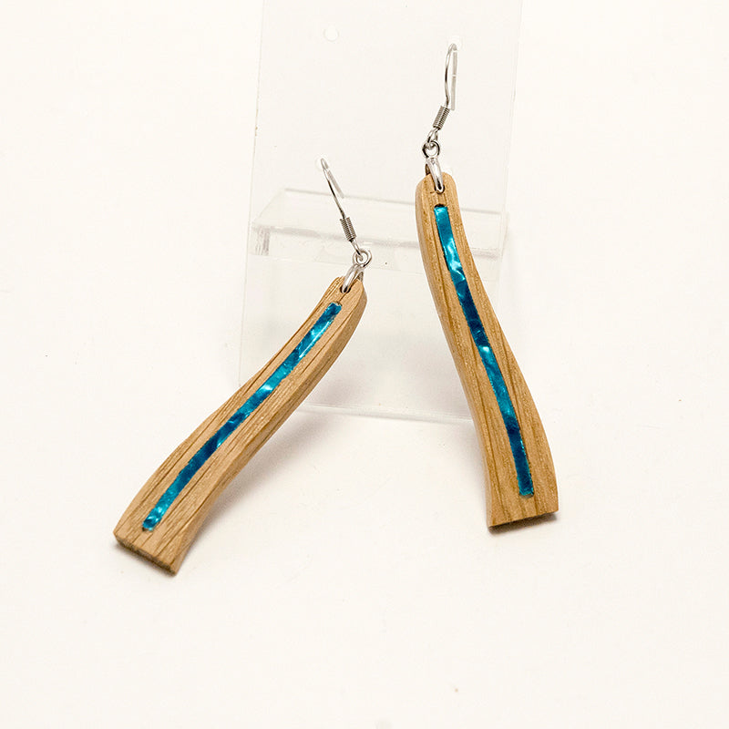 Aldia. Oak Wave Wooden Earrings with Shell inlay Blue Shell inlay A154-2