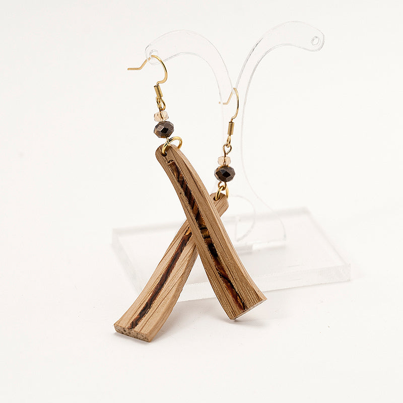 Vedika. Oak Wave Wooden Earrings with Brawn-Gold Shell inlay A154-4