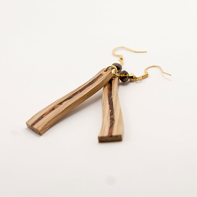 Mirea. Oak Wave Wooden Earrings with Brawn-Gold Shell inlay A154-5