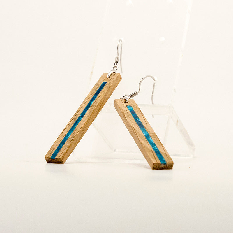 Thiya. Oak Rectangle Wooden Earrings with Blue Shell inlay A155-2
