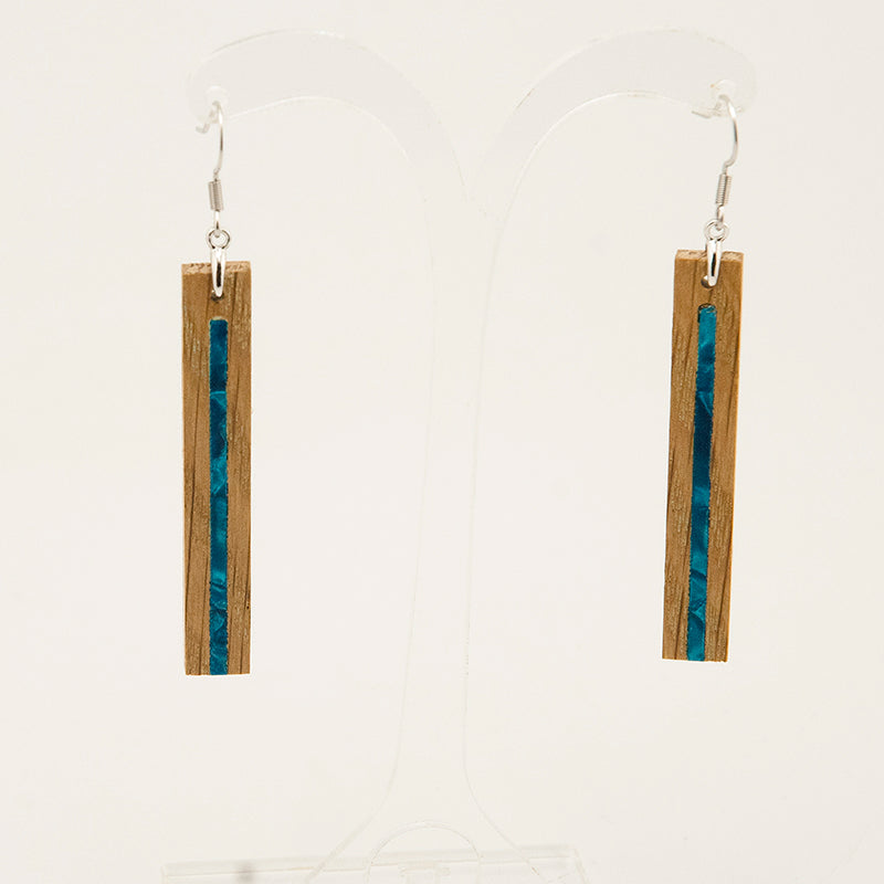 Thiya. Oak Rectangle Wooden Earrings with Blue Shell inlay A155-2