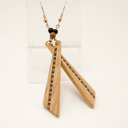 Alera. Oak Triangle Wooden Earrings with Wood Marquetry Geometric pattern inlay A158-3
