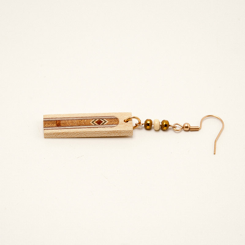 Toria. Maple Rectangle Wooden Earrings with Wood Marquetry Geometric pattern inlay A160-1